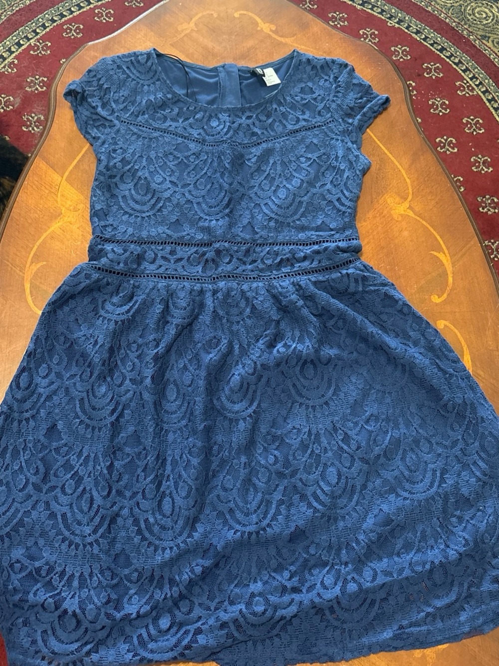H&M Navy Blue Lace Fit-and-Flare Dress